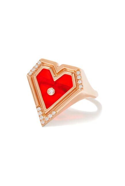 Super Heart Ring, 18k Pink Gold with Diamonds & Agate